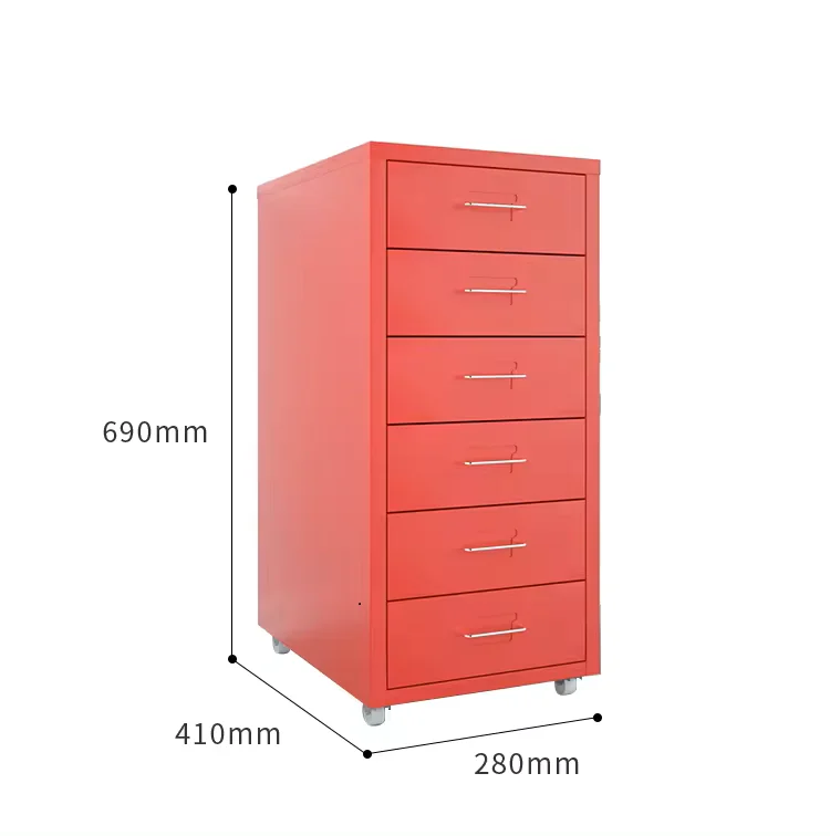 Office metal Filing cabinet bright red five-drawer filing cabinet with silver handles