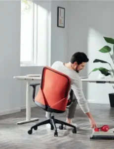 Medium back medical chair with ergonomic greyish-white backrest and adjustable armrests