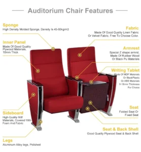 Comfortable Premium Auditorium Chairs in Riyadh's Leading Venues – High-quality auditorium seating at a top venue in Saudi Arabia, showcasing both comfort and elegance. 