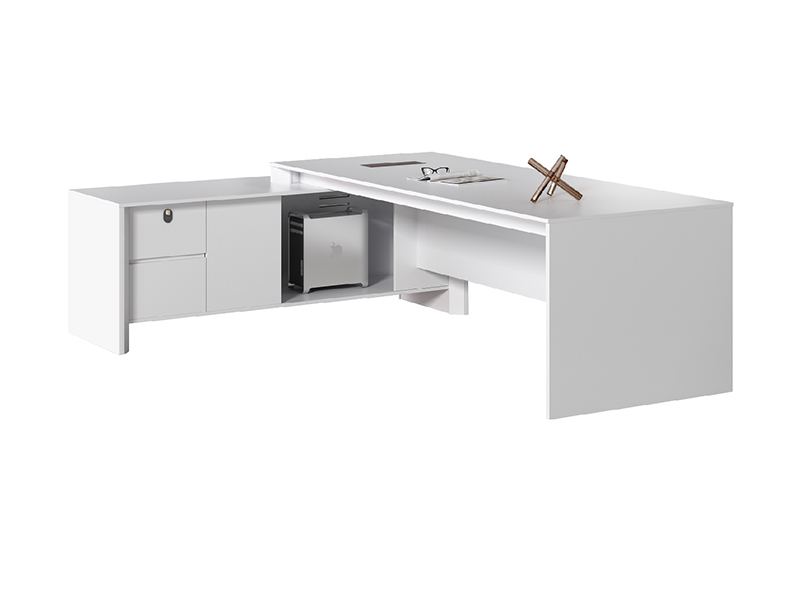 Modern L-shape executive office desk with storage Saudi Arabia | مكتب تنفيذي عصري على شكل L مع وحدات تخزين في السعودية