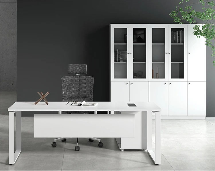 Modern L-shape executive office desk with storage Saudi Arabia | مكتب تنفيذي عصري على شكل L مع وحدات تخزين في السعودية