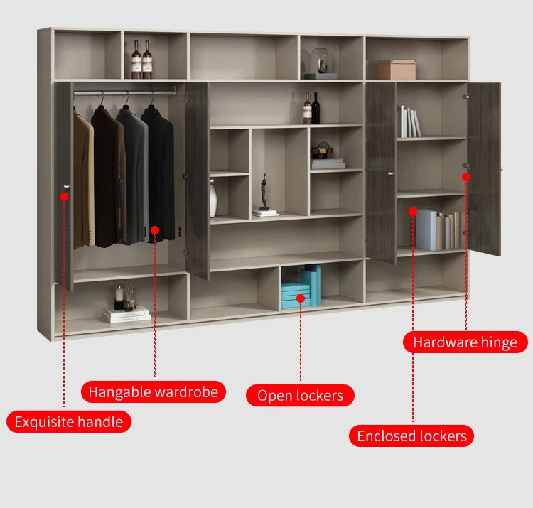 Modern office storage cabinet with shelves and lockable doors. خزانة تخزين مكتبية حديثة بأرفف وأبواب قابلة للإغلاق