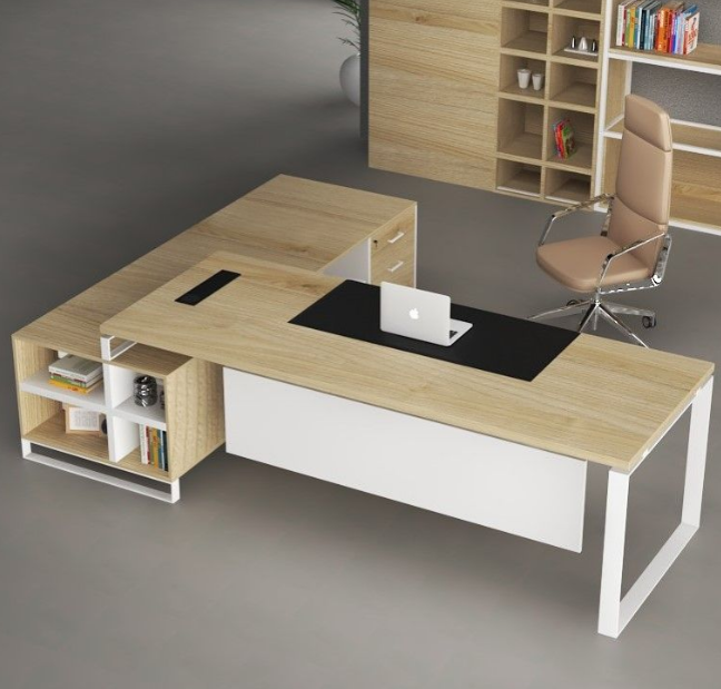 Modern executive office desk with chair and storage cabinet in a Saudi Arabia office