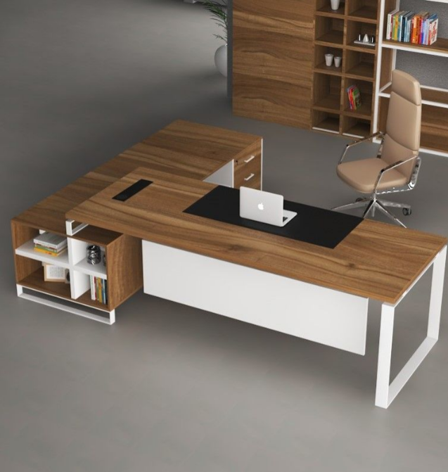 Modern executive office desk with chair and storage cabinet in a Saudi Arabia office