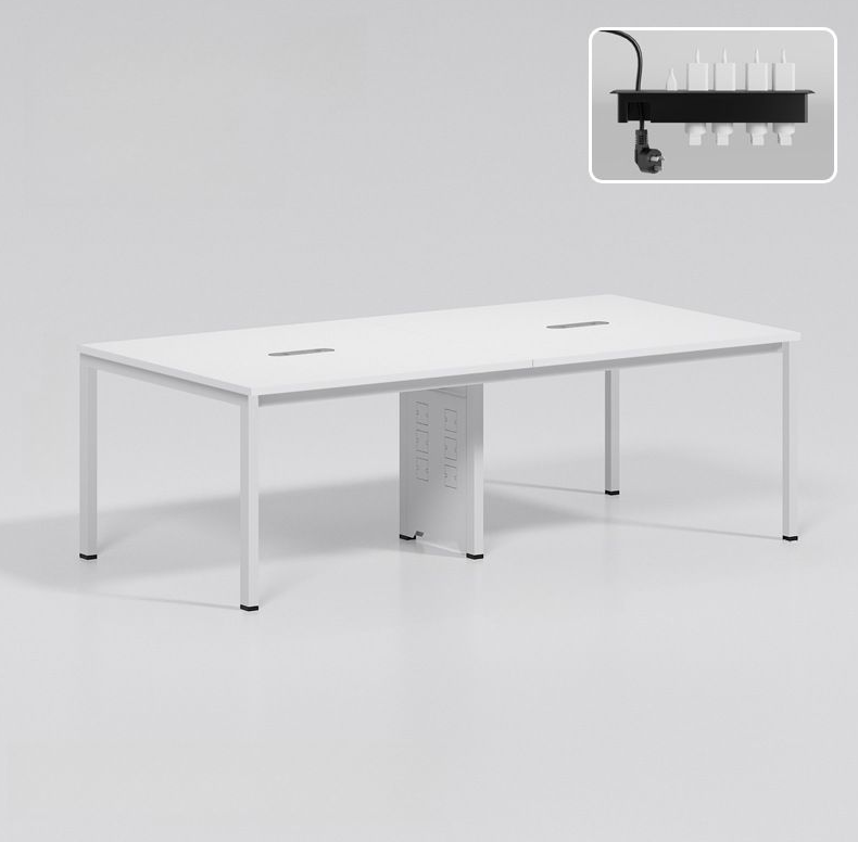 Custom-made modern white meeting table with cable management in Saudi Arabia